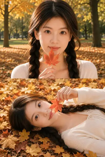 Soft Autumn Film-Style Diptych Portrait