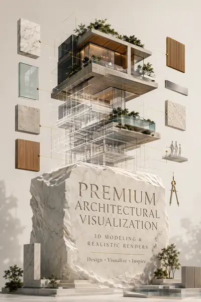 Architectural blueprint to building visualization ad