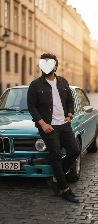 Turquoise BMW Cinematic Street Style Photo Prompt