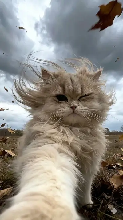 Windswept Cat Autumn Selfie