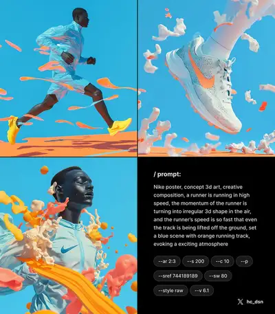 Vibrant Surrealism Nike Poster Prompt