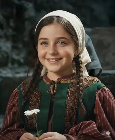 Heartwarming Portrait of a Young Girl in Rustic Folk Attire