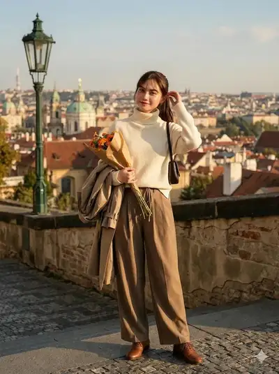Portrait de femme asiatique à Prague - Photographie de voyage photoréaliste