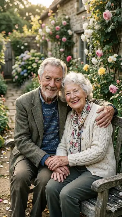 Elderly Couple on Garden Bench Portrait