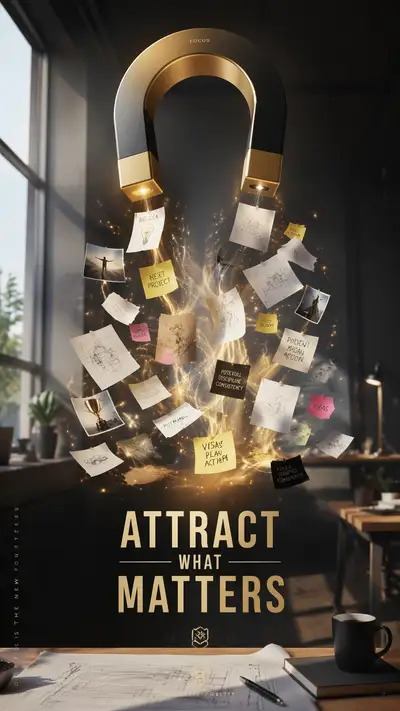 Giant magnet attracting ideas, conceptual office advertisement