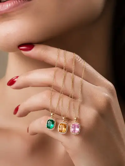 Gemstone pendant necklaces hand portrait