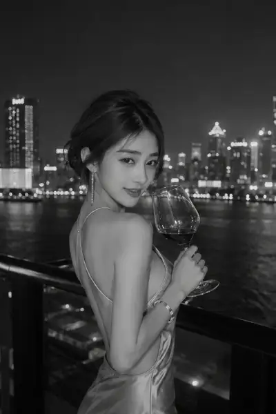 Cinematic B&W Night Portrait of Elegant Woman