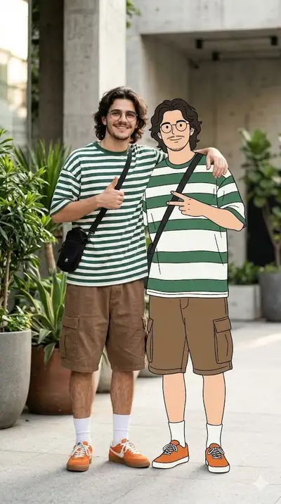 Cinematic Street Fashion with Cartoon Alter Ego