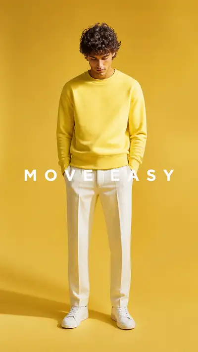 Lemon-yellow sweatshirt editorial with straight-on framing