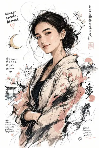Japanese Illustration Style Self-Portrait