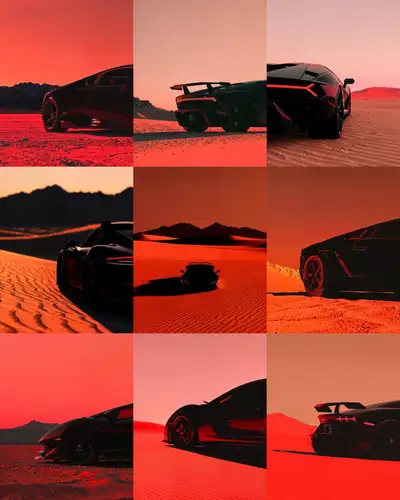 Silhouette cinématique d'une voiture de sport dans le désert