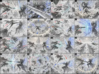16-Panel Anime-Himmelschlacht-Storyboard