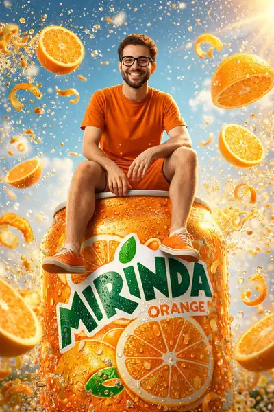 Hyper-realistic Mirinda Orange summer soda ad