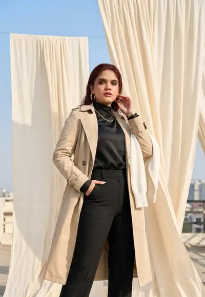 Retrato al aire libre de alta moda de una mujer del sur de Asia