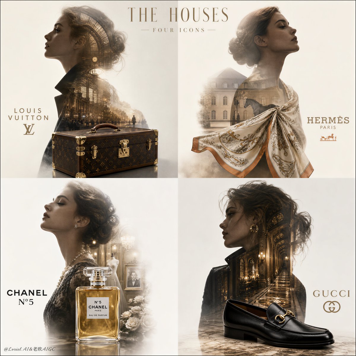 4-panel luxury fashion house editorial cover