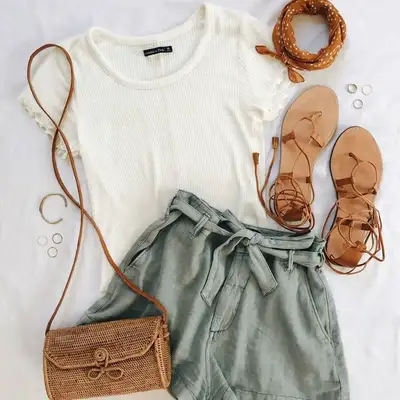 Show Woman Wearing Outfit from Flat Lay