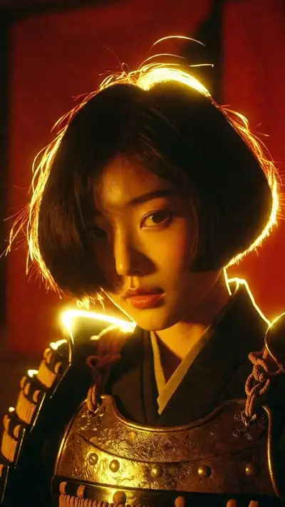 Japanese girl in samurai armor portrait