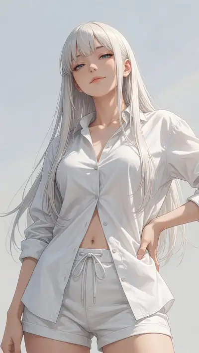 白金发女子白衬衫