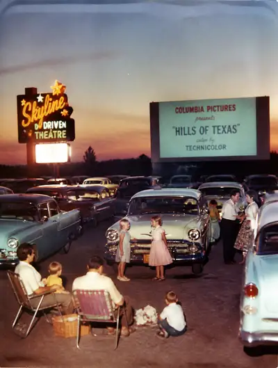 1950s drive-in movie theater vintage snapshot