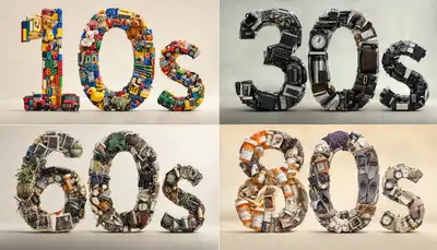 人生年代字体设计：由时代物品构成的 3D 数字雕塑