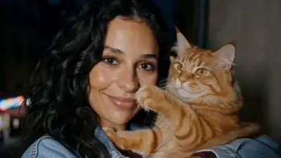 Chat cinématique d'une fille et d'un chat dans une pièce ensoleillée