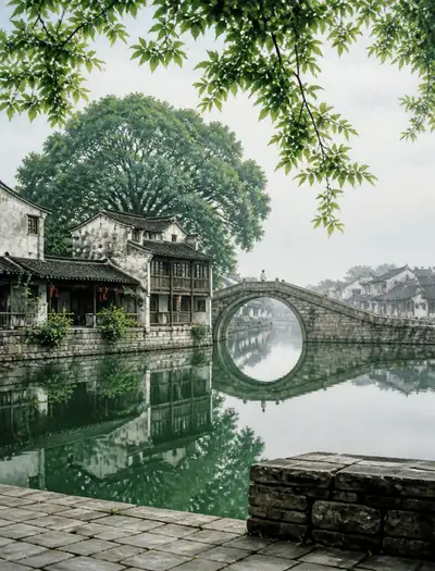 Jiangnan Water Town Oil Painting Prompt