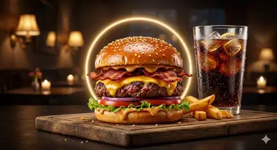 Gourmet Cheeseburger and Cola Food Advertisement Photo