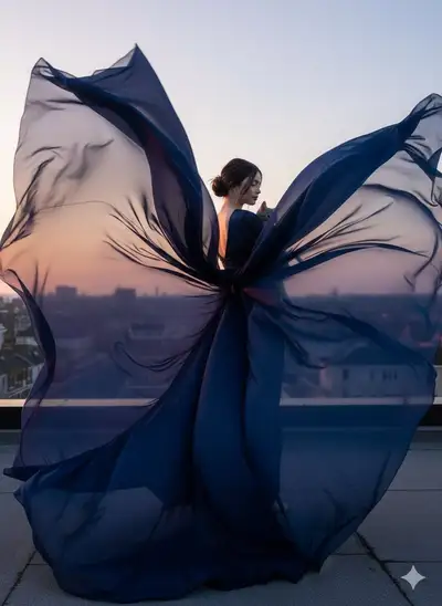 High-fashion motion shot of fabric flowing in the wind