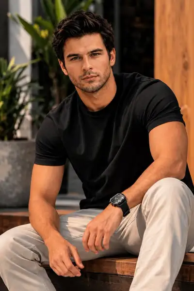 Retrato ultrarrealista de moda lifestyle de un joven apuesto (usar el rostro