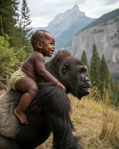 Dynamic tracking shot of baby riding animal