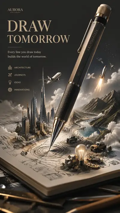 Mechanical pencil draws tomorrow advertisement concept