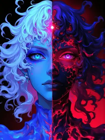 Split Portrait of Good and Evil Queen