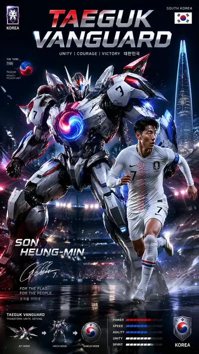 South Korea World Cup mech poster: Taeguk Vanguard with Son