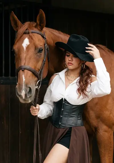 Retrato de moda occidental fotorrealista con caballo