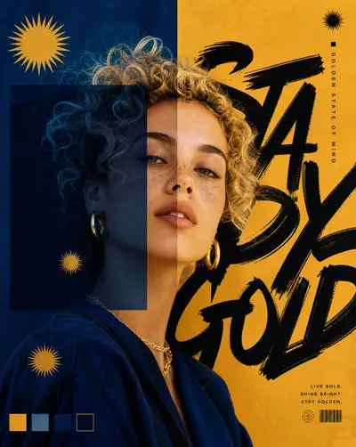 Azure and gold editorial fashion portrait