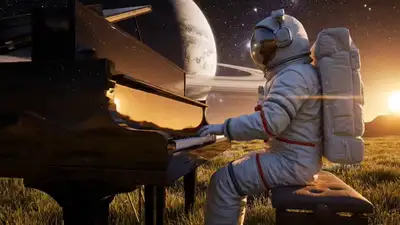 Astronaut's Serenade Beneath Alien Skies