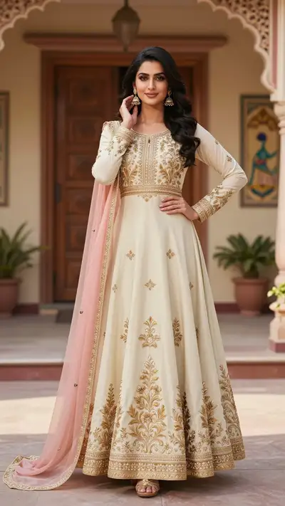 Ethnic fashion portrait in an embroidered Anarkali dress