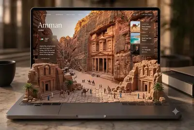 Laptop screen extends into travel diorama (3D optical illusion)