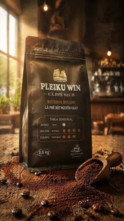 Artisanal pink bourbon coffee bag product photography