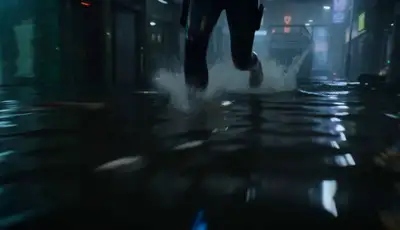 Flooded Cyberpunk District Cinematic Sequence