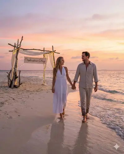 Beach Sunset Love Walk Valentine Photo Prompt