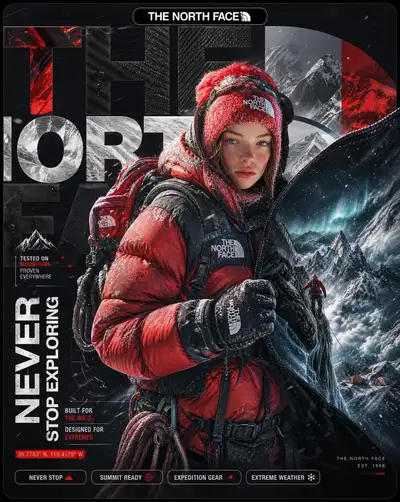 Surreal North Face expedition advertisement poster