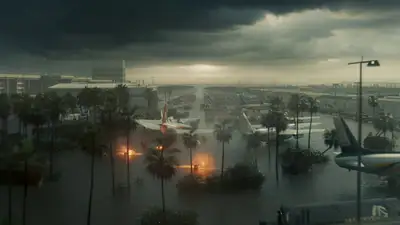 Tsunami Airport Chase Cinematic Prompt