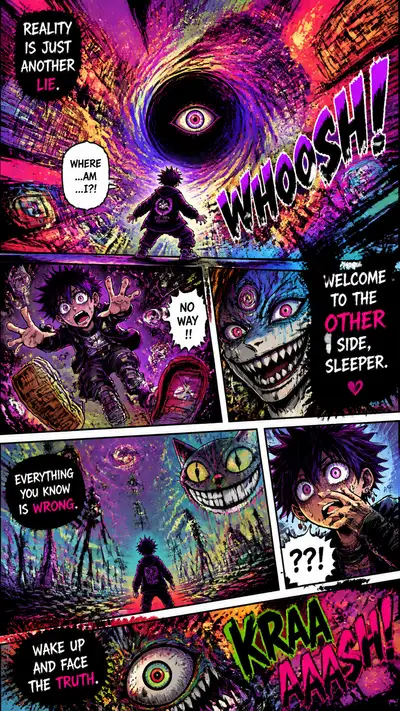 Psychedelische Dimension als Manga-Illustration in leuchtenden Farben