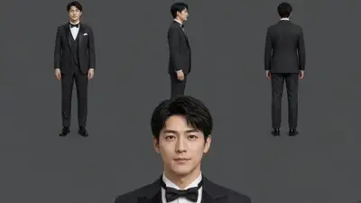 Photorealistic Japanese Man Character Reference Sheet