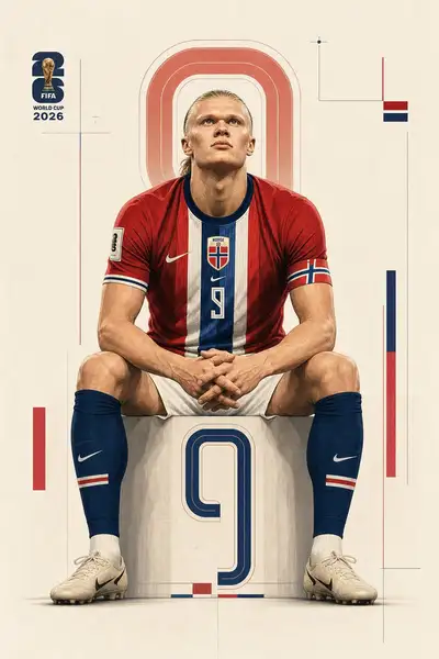 Minimalistisches Poster eines sitzenden Athleten für die WM 2026