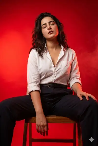 Ultra-Realistic Red Studio Fashion Portrait