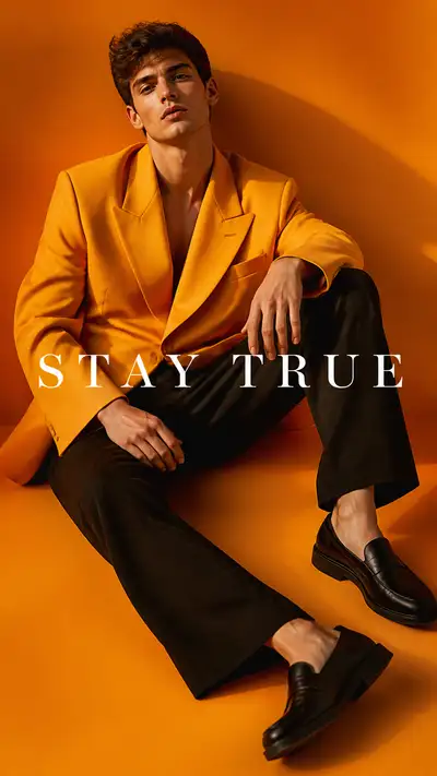 Saffron blazer editorial with bold typography