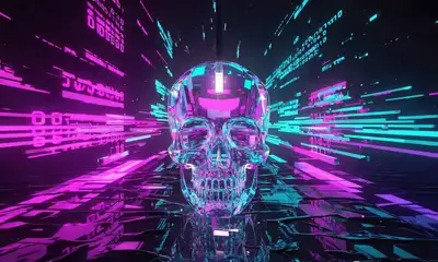 Glowing Crystal Skull in Digital Void