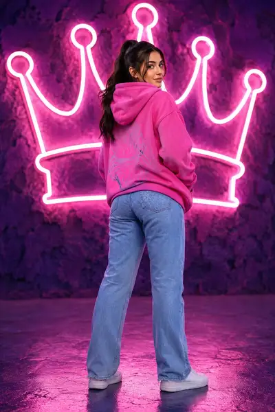 Cinematic Rear-View Portrait with Neon Crown